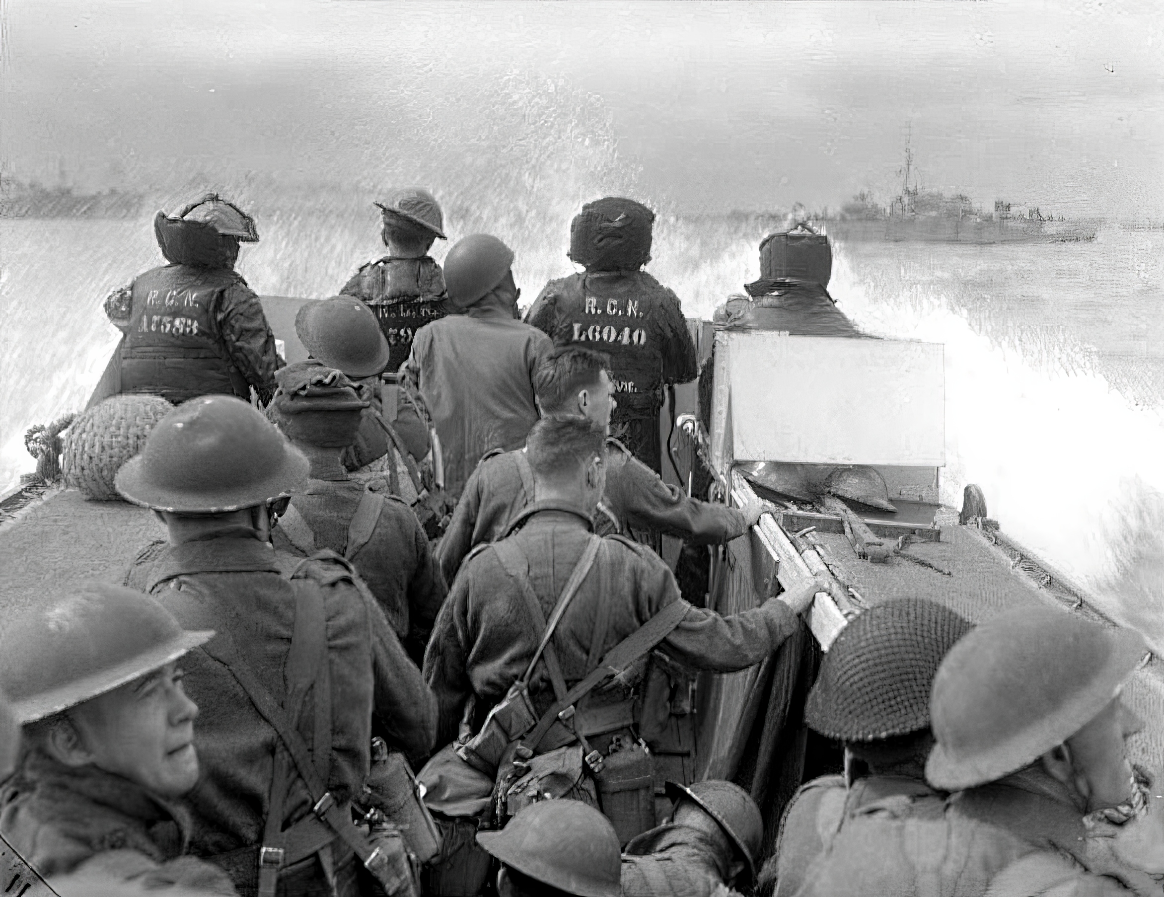 Infantrymen are seen heading ashore from HMCS Prince Henry off the Normandy beachhead in France on D-Day, June 6, 1944.